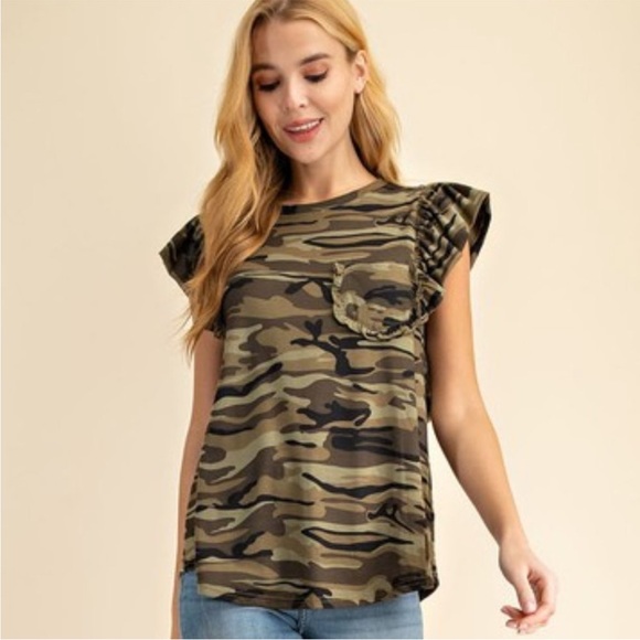 Camo Flutter Sleeve Tee - Picture 2 of 5